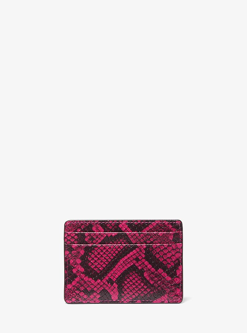 Jet Set Small Snake Embossed Card Case in DEEP FUCHSIA | Michael Kors