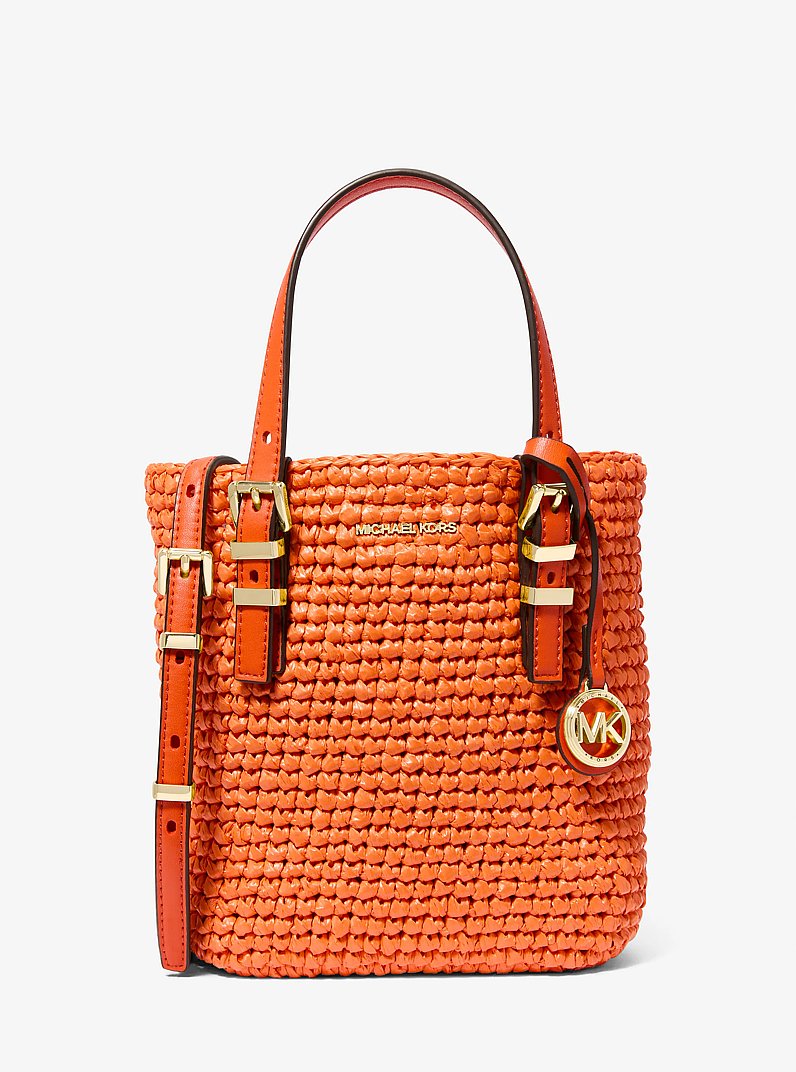 Borsa a tracolla Quinn extra small in paglia crochet in ARANCIO PUNCH | Michael Kors