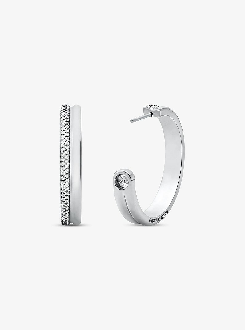 Orecchini a cerchio in ottone placcato in metallo prezioso con pav&eacute; in ARGENTO | Michael Kors