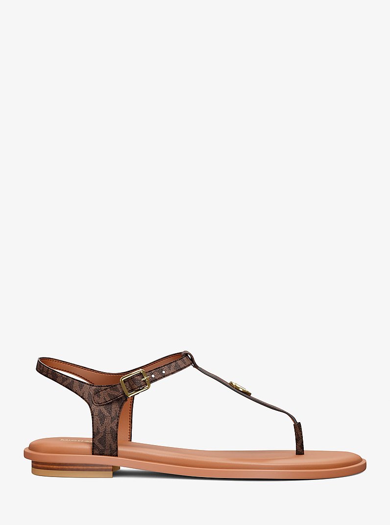 Mallory Signature Logo T-Strap Sandal in BROWN | Michael Kors