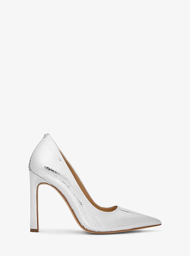 Amara Metallic Snake Embossed Leather Pump in SILVER | Michael Kors