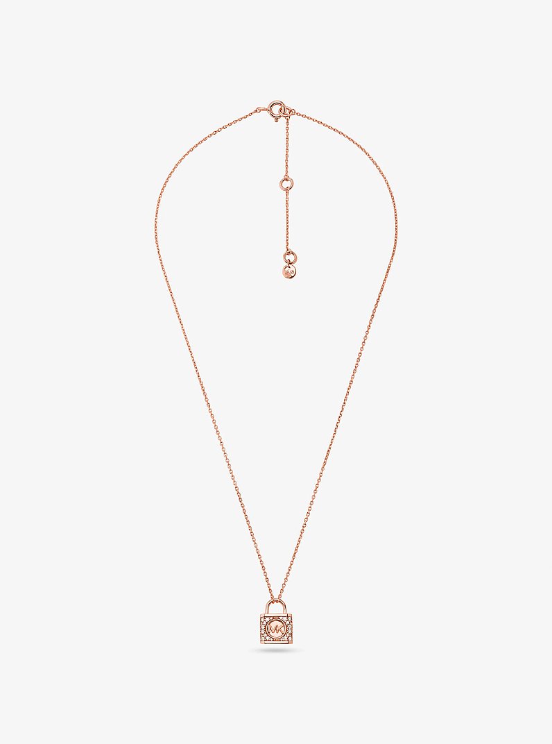 Precious Metal-Plated Sterling Silver Pav&eacute; Lock Necklace in ROSE GOLD | Michael Kors
