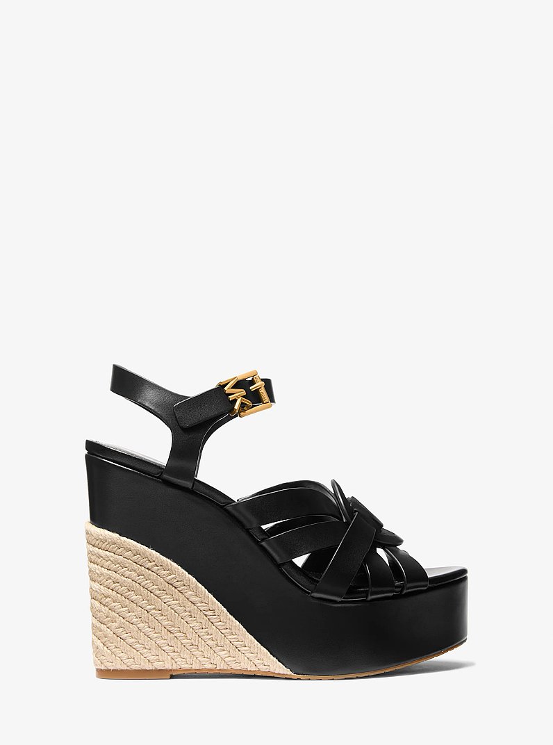 Erika Leather Wedge Sandal  in BLACK | Michael Kors