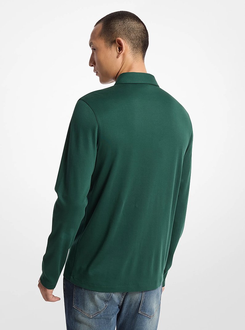 Cotton Long-Sleeve Polo Shirt in DARK EMERALD | Michael Kors