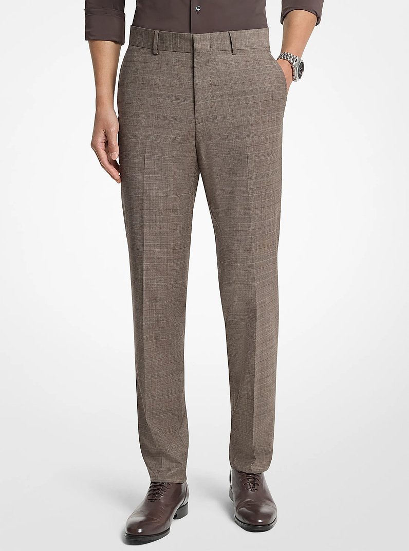 Slim-Fit Glen Check Wool Blend Trousers in BROWN MULTI | Michael Kors