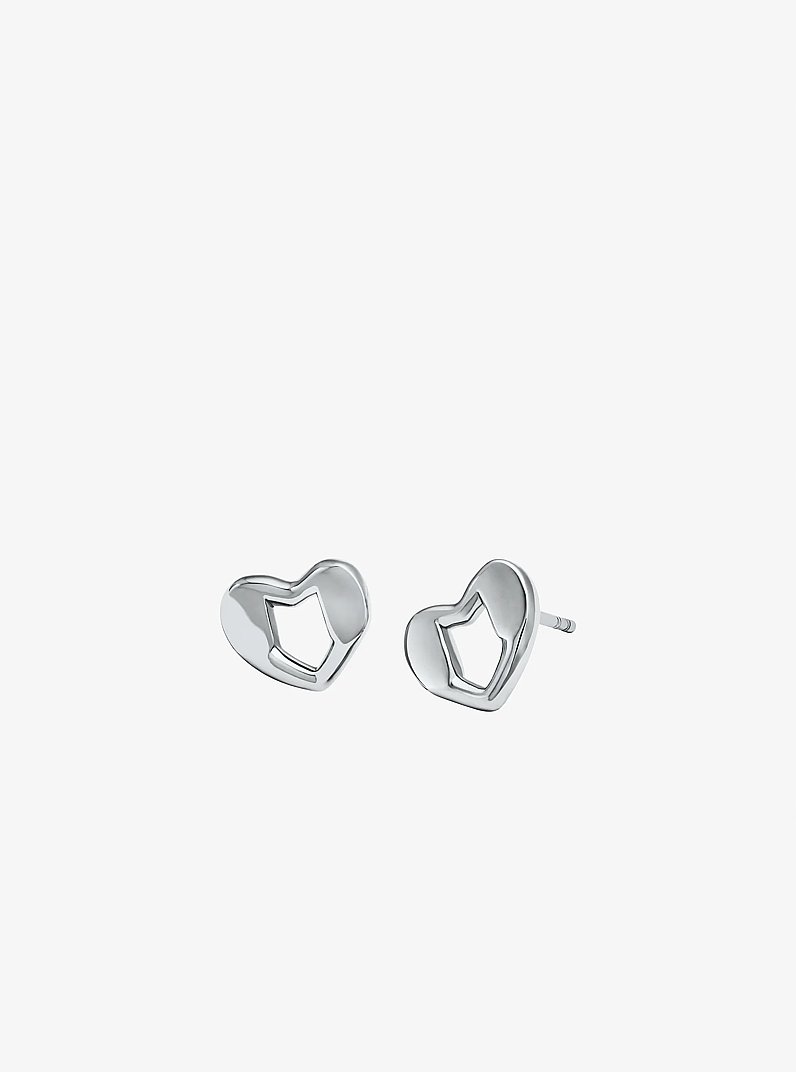 Precious Metal-Plated Sterling Silver Heart Stud Earrings in SILVER | Michael Kors