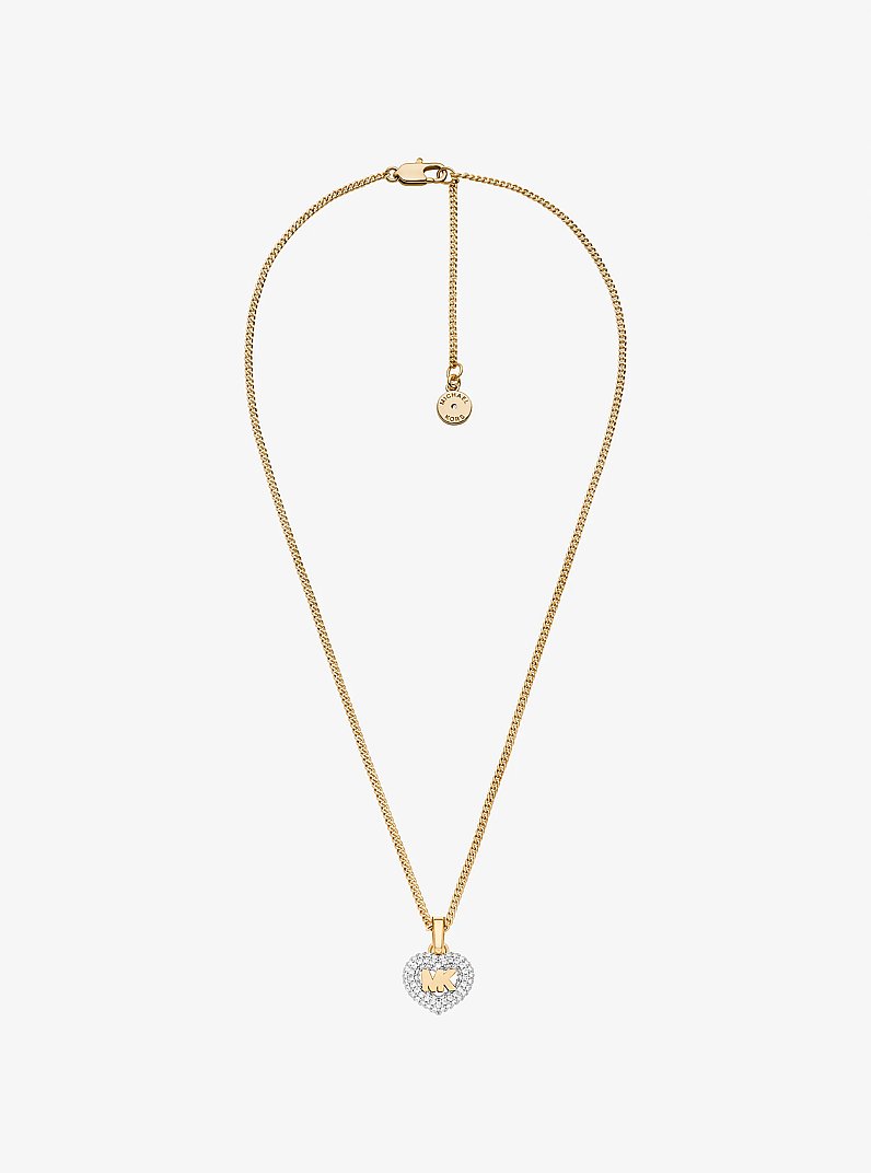 Pav&eacute; Heart and Logo Necklace and Hoop Earrings Jewelry Gift Set in GOLD | Michael Kors