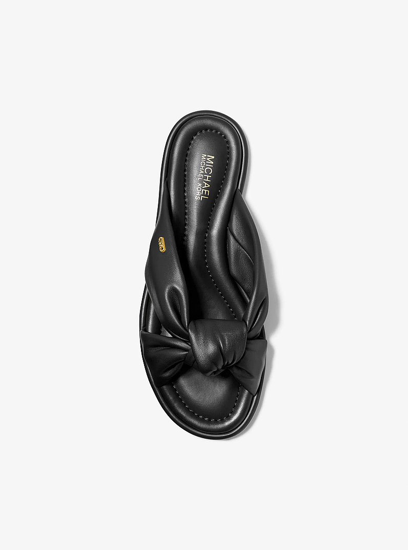 Elena Leather Slide Sandal in BLACK | Michael Kors