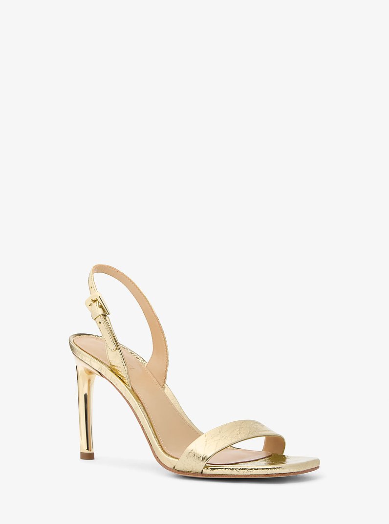 Kasia Crackled Metallic Leather Sandal in PALE GOLD | Michael Kors