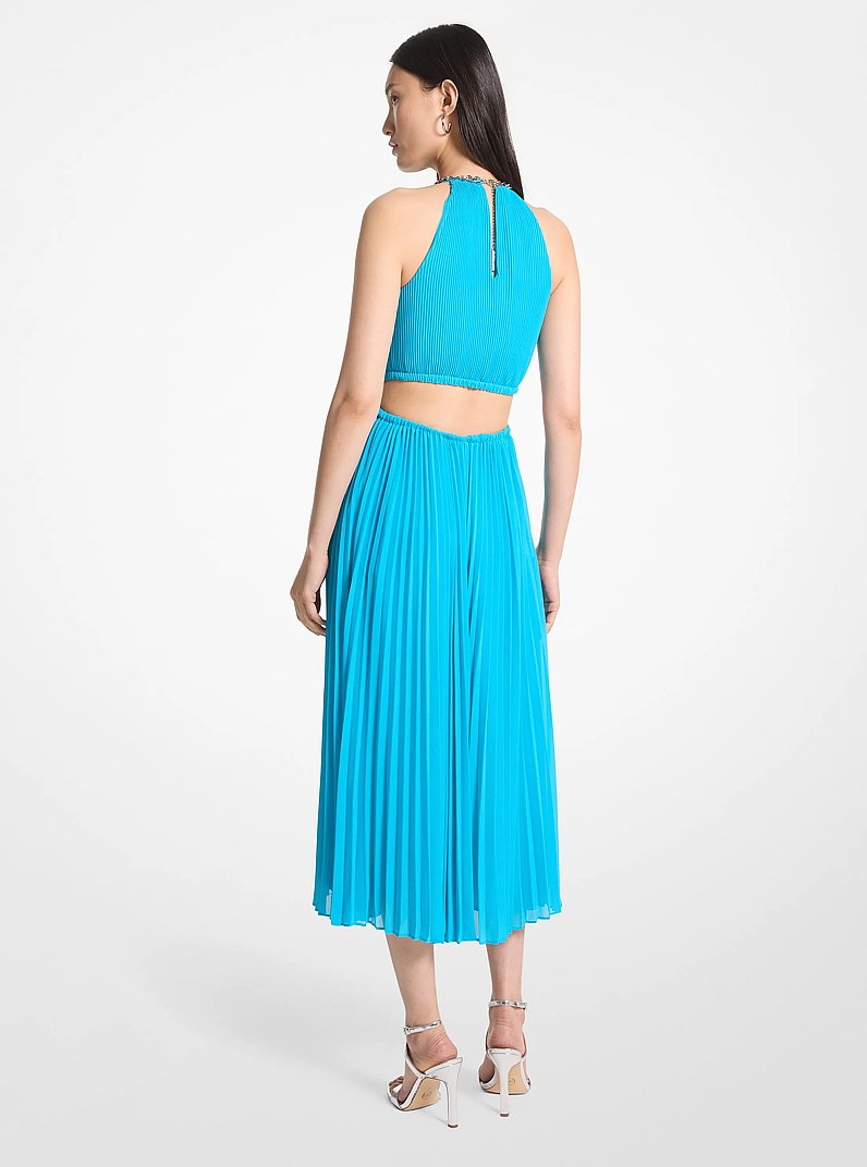 Embellished Georgette Cutout Dress in MILOS BLUE | Michael Kors