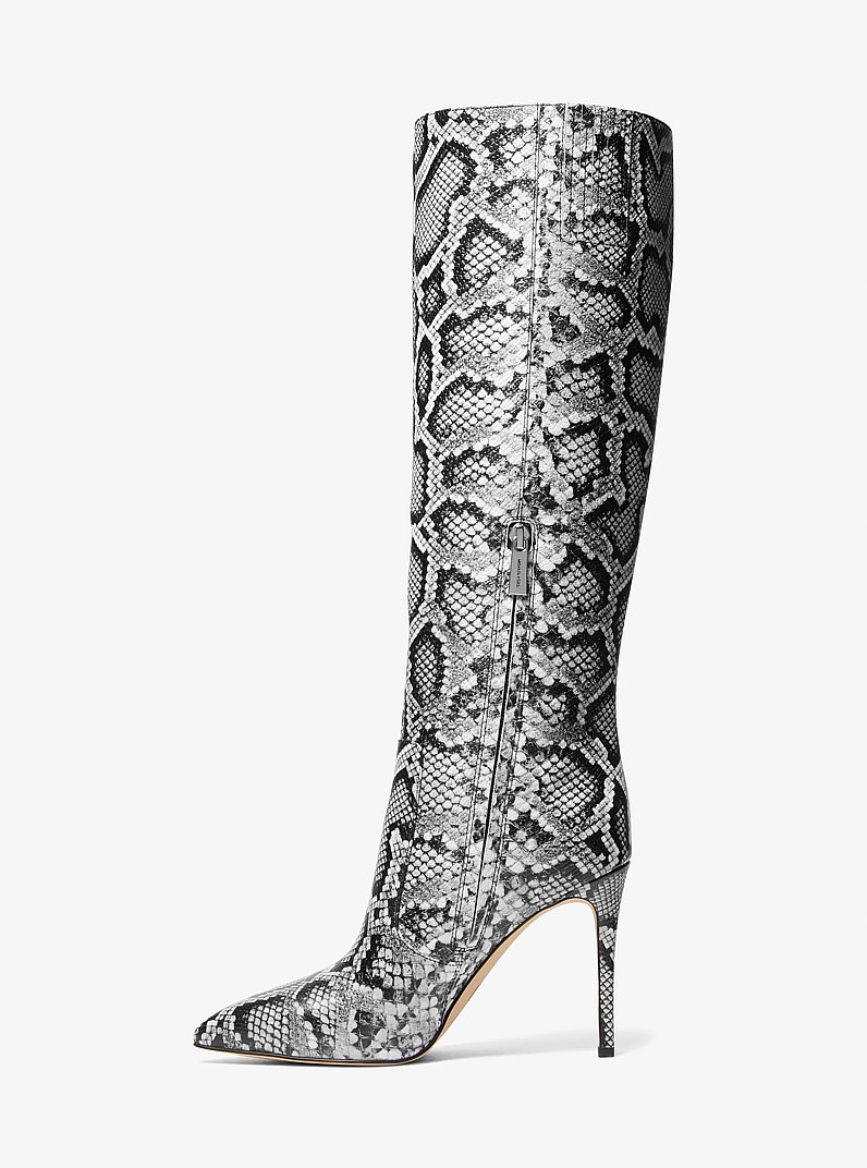 Botte haute Rue en cuir gaufr&eacute; &agrave; motif de serpent in NOIR | Michael Kors