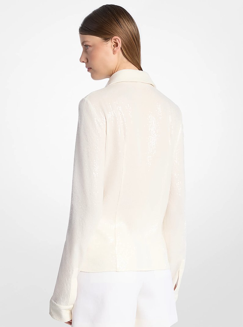 Camisa de georgette de seda Hansen con lentejuelas bordadas a mano in MARFIL | Michael Kors