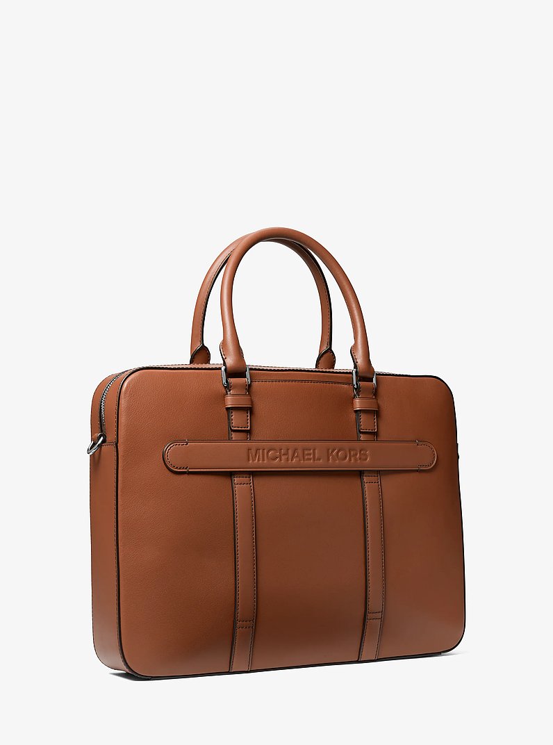 Varick Large Leather Briefcase in LUGGAGE | Michael Kors