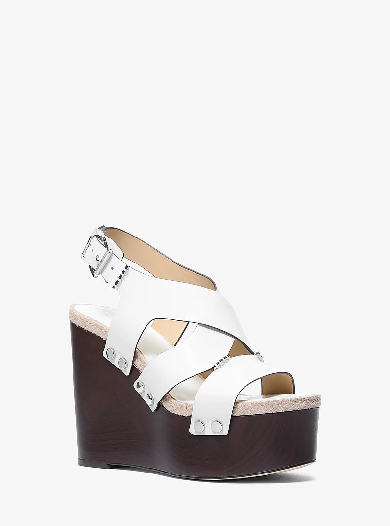 Raven Studded Leather Wedge Sandal in OPTIC WHITE | Michael Kors