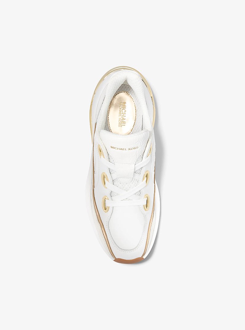 Toni Mixed-Media Trainer in WHITE/PALE GOLD | Michael Kors