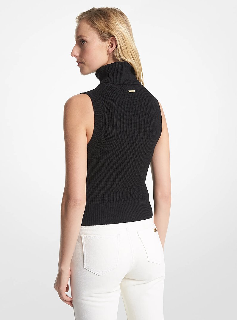 Jersey de cuello alto de mezcla de lana merino sin mangas in NEGRO | Michael Kors