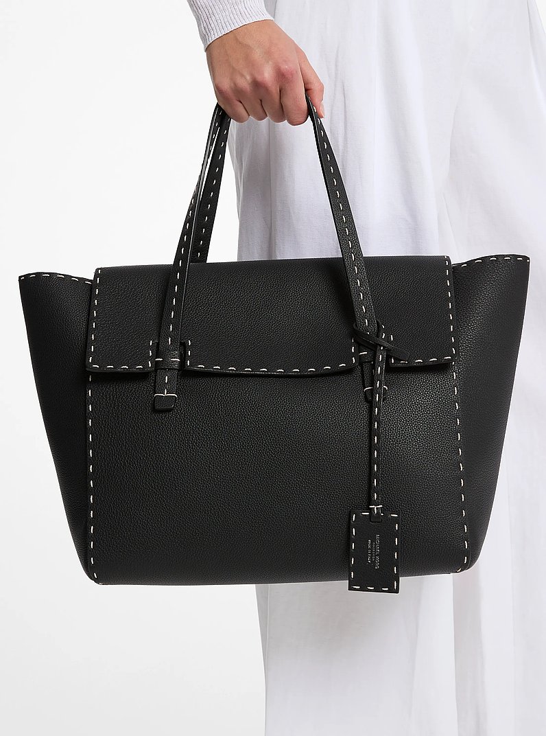 Sophia Hand-Stitched Pebbled Leather Satchel in BLACK | Michael Kors