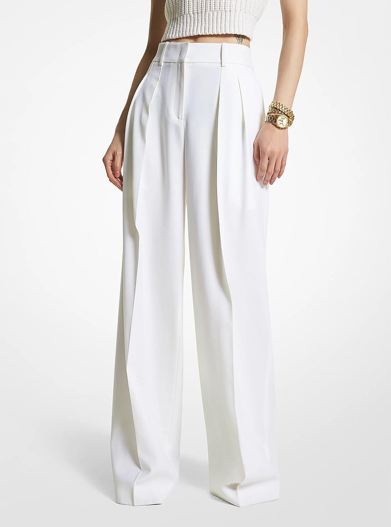 Wool Gabardine Wide-Leg Trousers in WHITE | Michael Kors