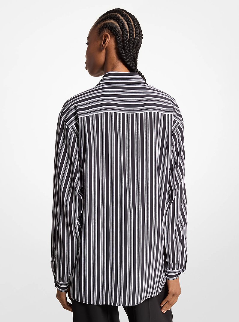Camicia boyfriend in seta cr&ecirc;pe de chine a righe in NERO/BIANCO | Michael Kors