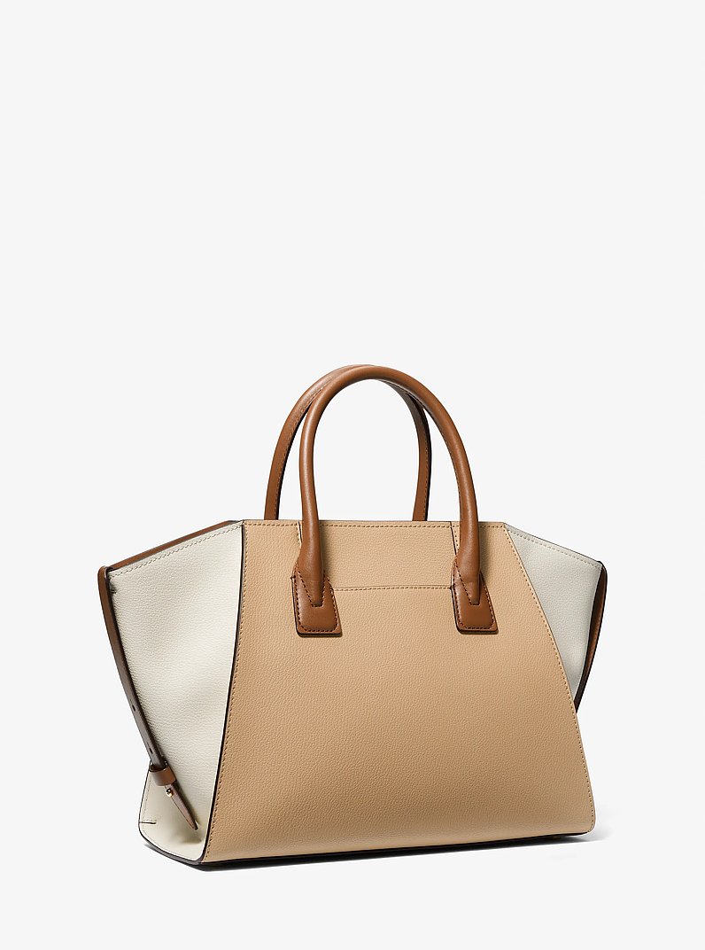 Avril Large Color-Block Pebbled Leather Top-Zip Satchel | Michael