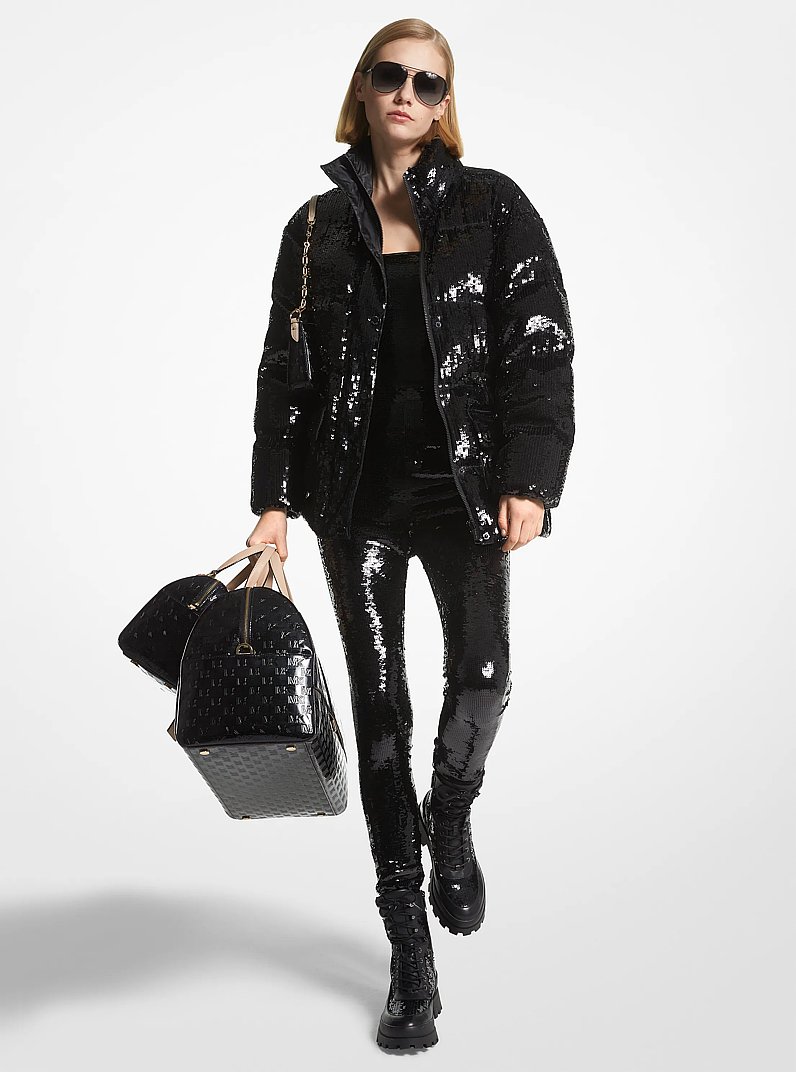 Sequined Cir&eacute; Quilted Puffer Jacket