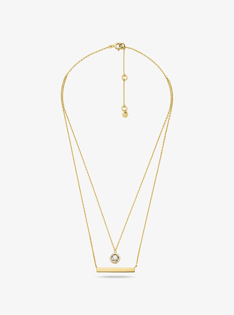 Collier superpos&eacute; en argent sterling &agrave; placage en m&eacute;tal pr&eacute;cieux et &agrave; pav&eacute;