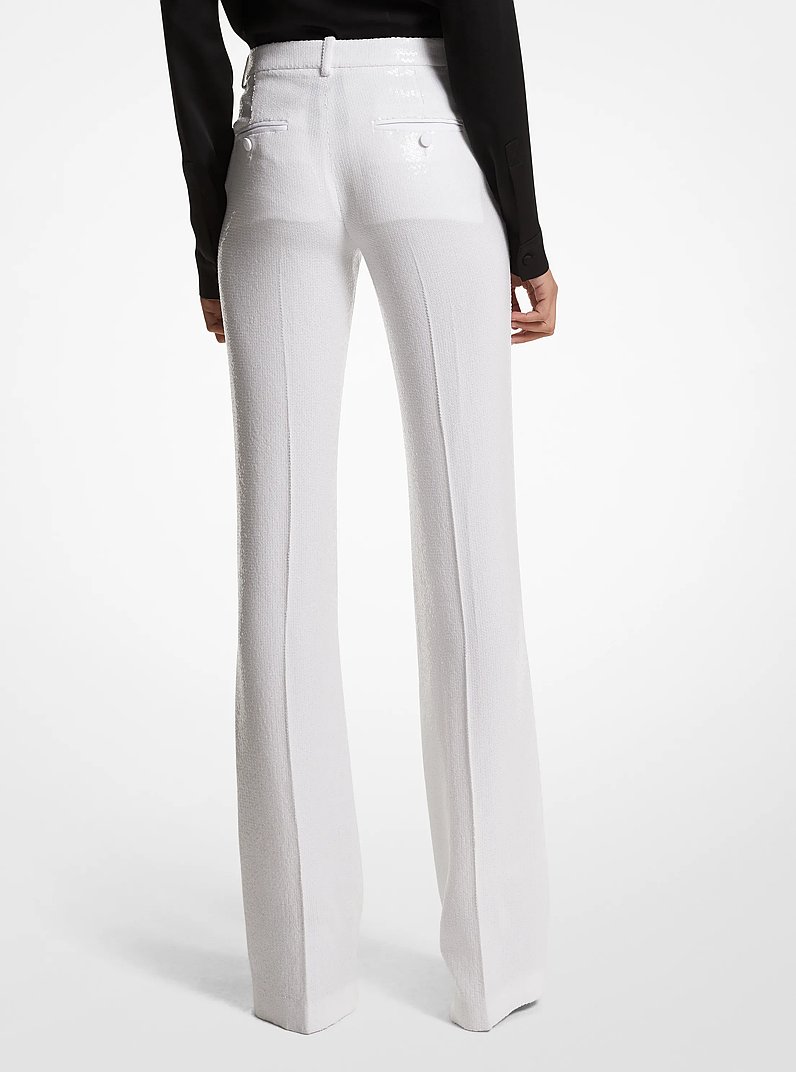 Haylee Sequin Embroidered Flared Trousers in OPTIC WHITE | Michael Kors