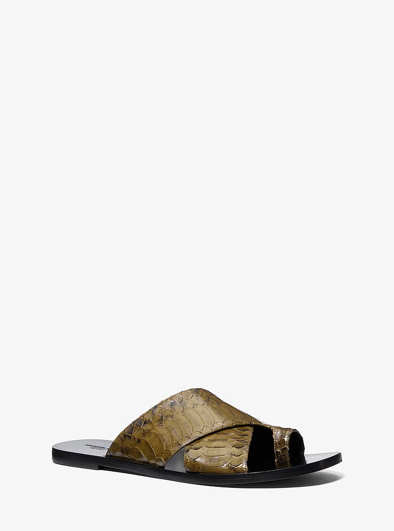 Mackenzie Snake Embossed Leather Sandal in FENNEL | Michael Kors