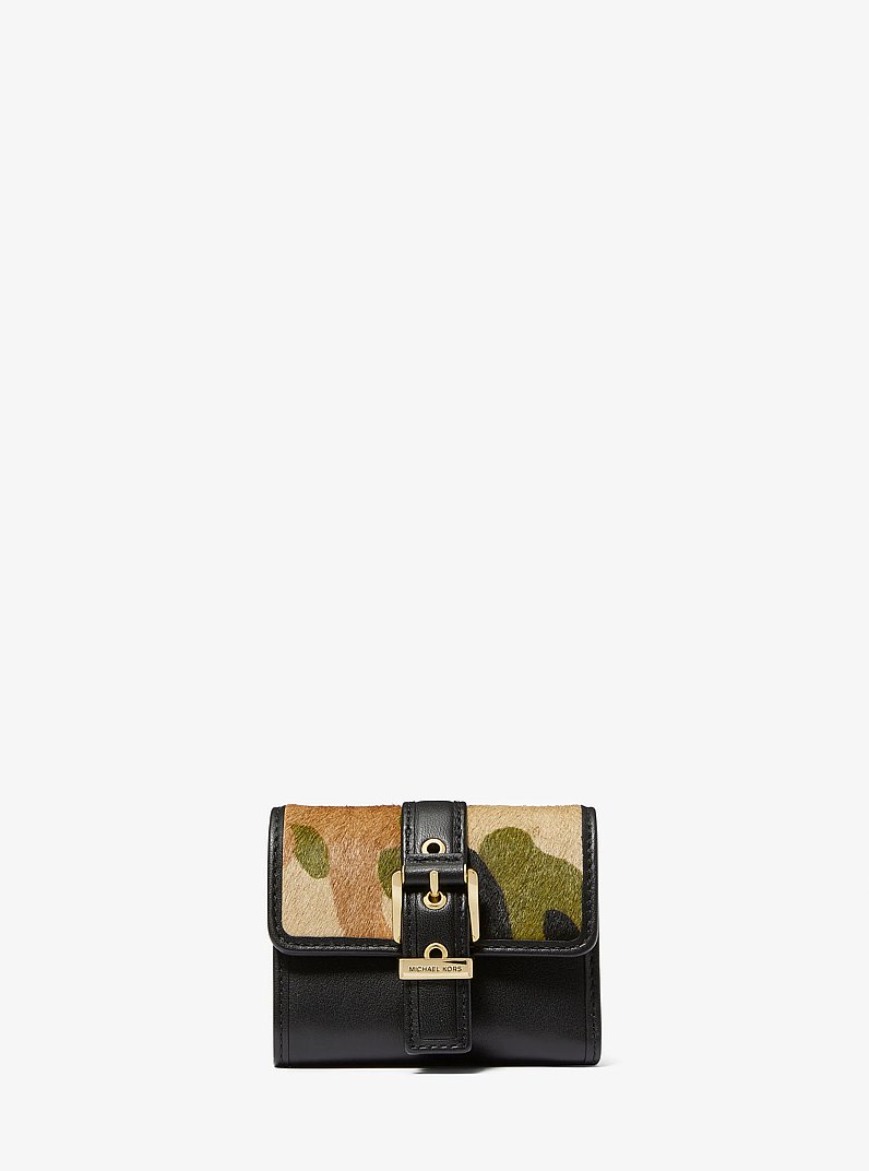 Colby Small Camouflage Print Calf Hair Tri-Fold Wallet in Smoky Olive Multi | Michael Kors