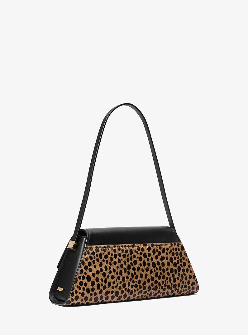 Ludlow Medium Leather and Cheetah-Print Calf Hair Shoulder Bag in