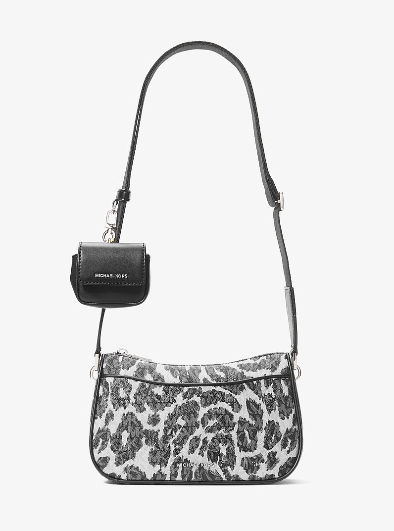 Jet Set Medium Leopard Logo Crossbody Bag with Case for Apple AirPods Pro&reg; in BLACK COMBO | Michael Kors