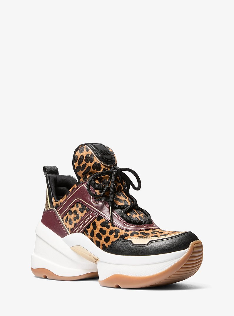 Olympia Leopard Print Calf Hair Trainer in DEER MULTI | Michael Kors