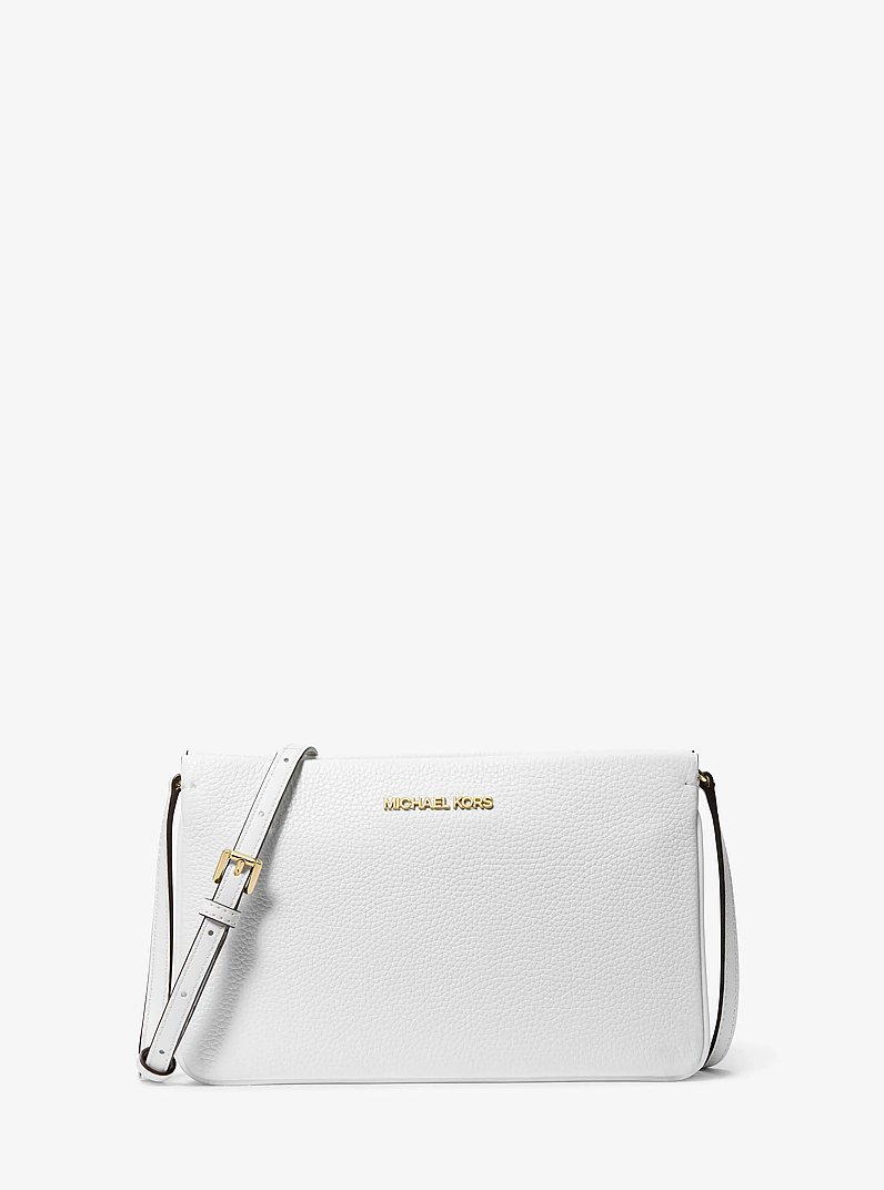 Jet Set Large Pebbled Leather Crossbody Bag in OPTIC WHITE | Michael Kors