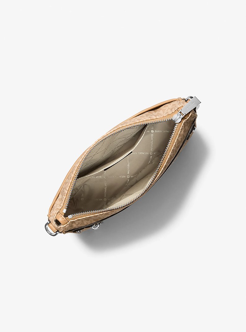 Jet Set Large Logo Print Woven Crossbody Bag in PEANUT | Michael Kors