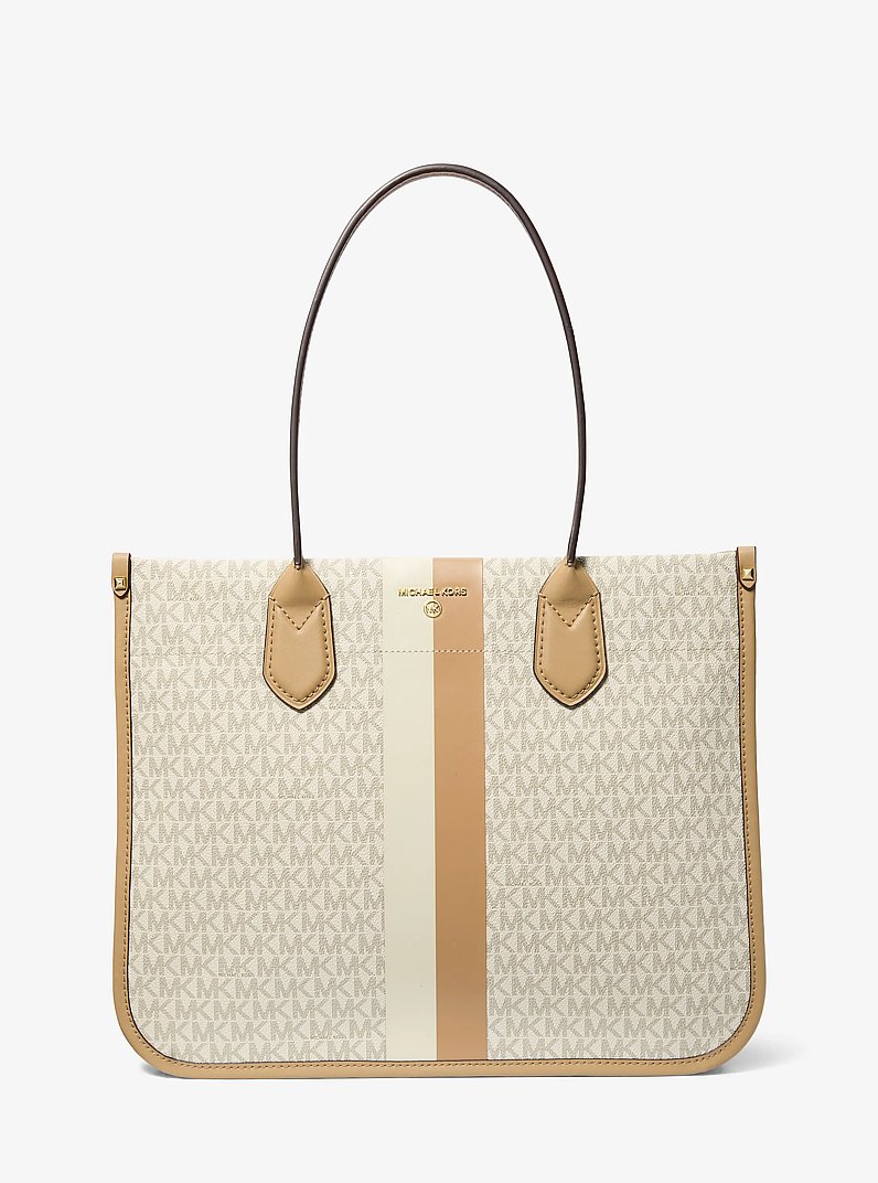 Heidi Large Stripe Signature Logo Tote Bag in VANILLA COMBO | Michael Kors