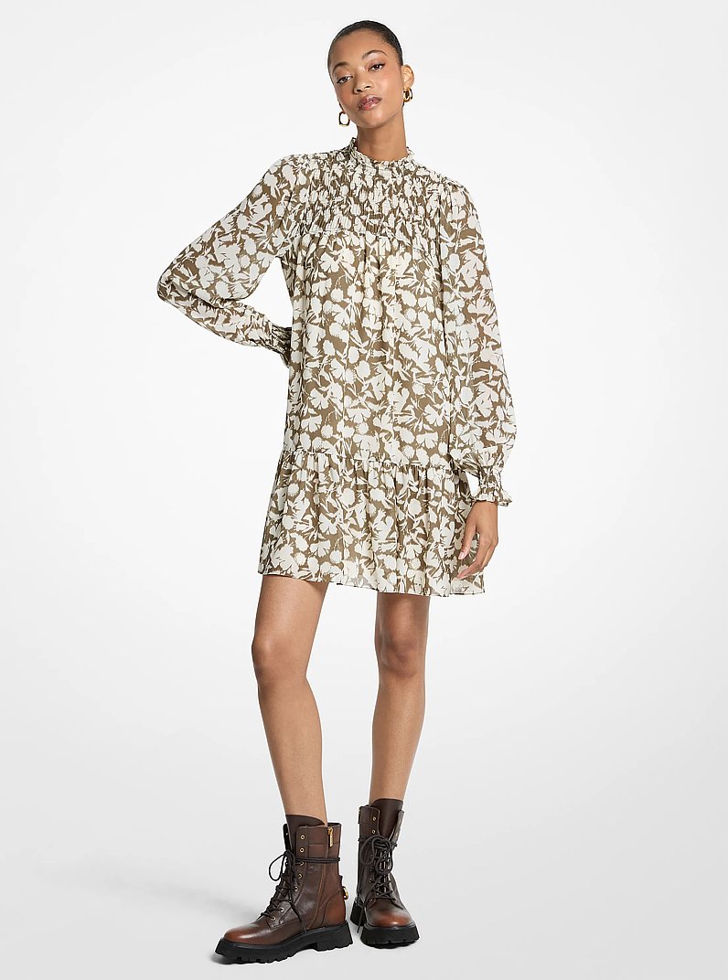 Mini-robe en cr&ecirc;pe georgette &agrave; imprim&eacute; floral in VERT OLIVE | Michael Kors
