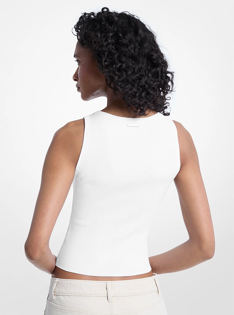 Viscose Blend Knit Cropped Tank Top in WHITE | Michael Kors