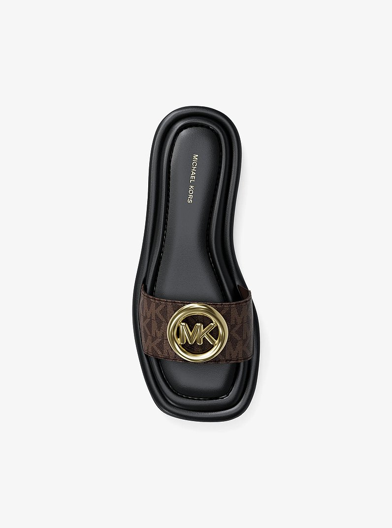 Milan Signature Logo Slide Sandal in BROWN | Michael Kors