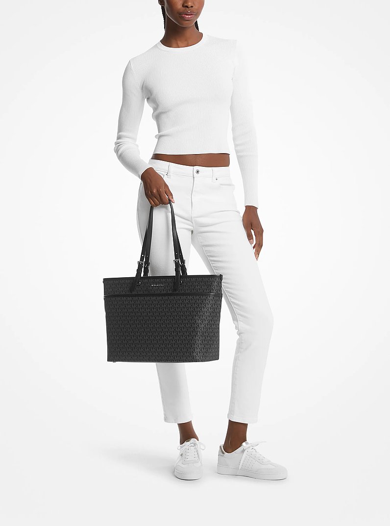 Winston Large Logo Pocket Tote Bag in BLACK | Michael Kors