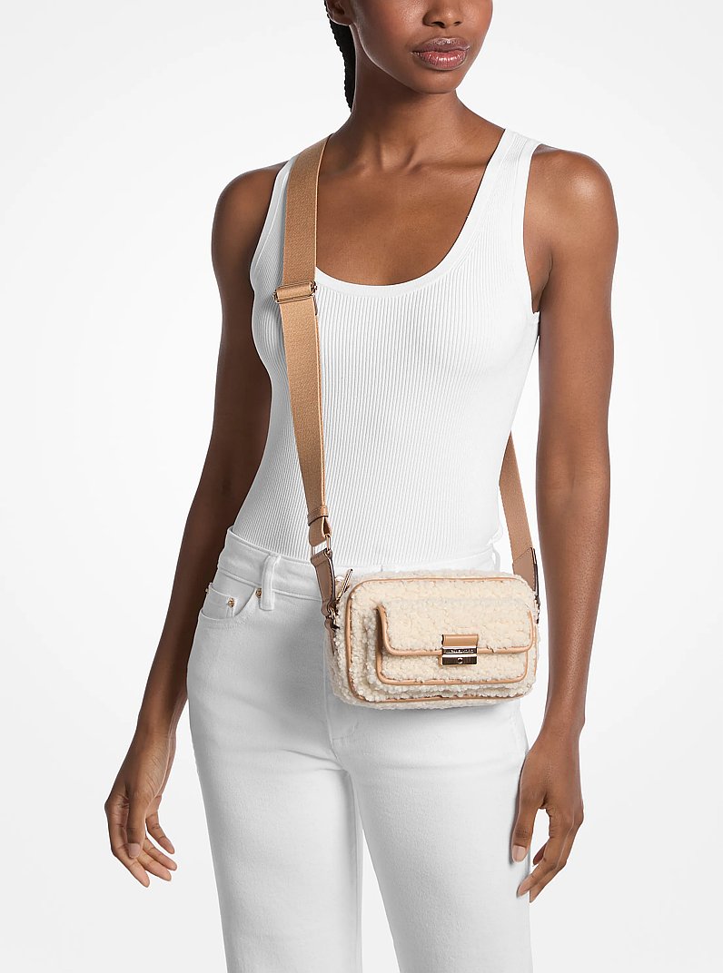 Bradshaw Extra-Small Faux Shearling Crossbody Bag in PEANUT | Michael Kors