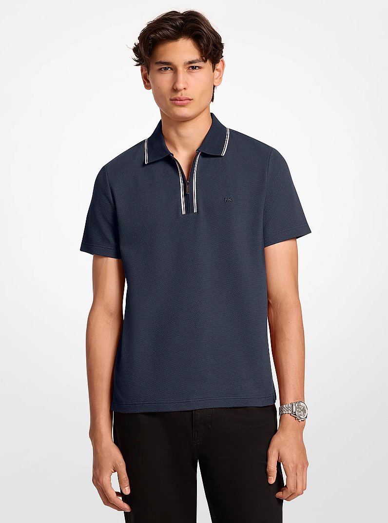 Polo de algod&oacute;n el&aacute;stico y texturizado con cremallera in AZUL MEDIANOCHE | Michael Kors