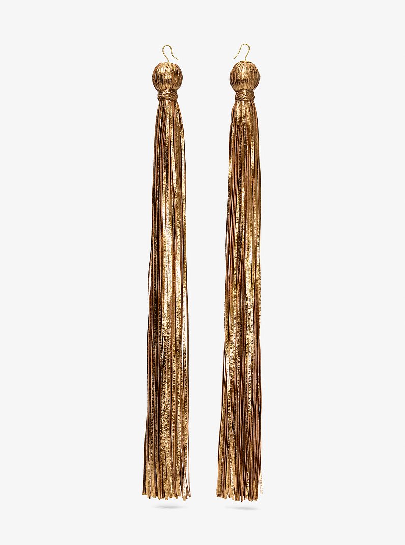 Metallic Leather Tassel Earrings in BRASS | Michael Kors