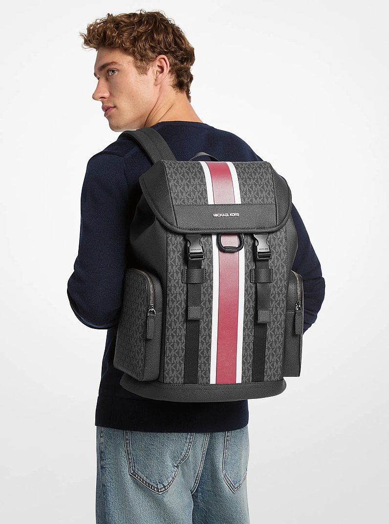 Cooper Medium Striped Signature Logo City Backpack in CHERRY | Michael Kors