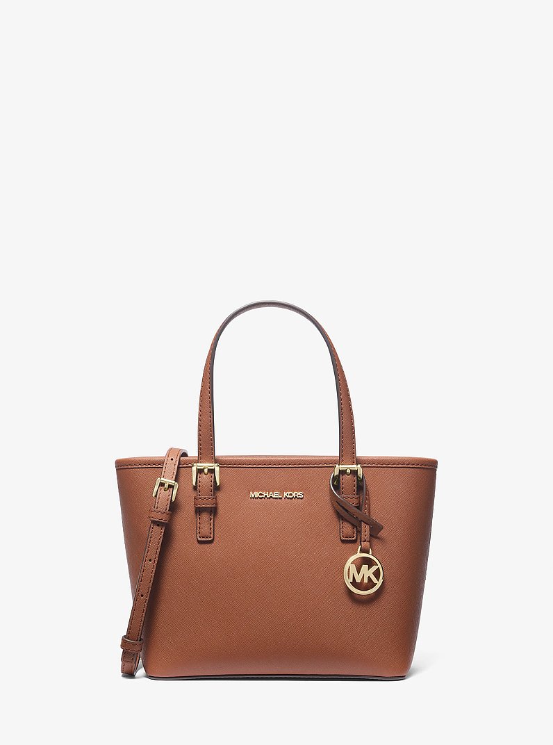 Jet Set Travel Extra-Small Saffiano Leather Top-Zip Tote Bag in LUGGAGE | Michael Kors