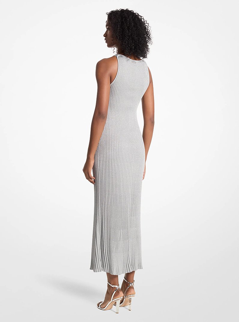Metallic Knit Ring Halter Dress in SILVER | Michael Kors