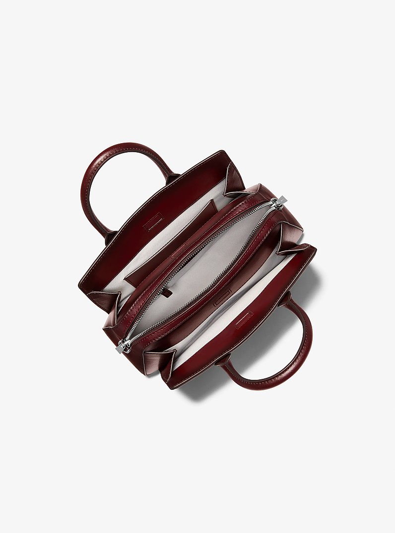Laila Small Burnished Leather Satchel in OXBLOOD | Michael Kors