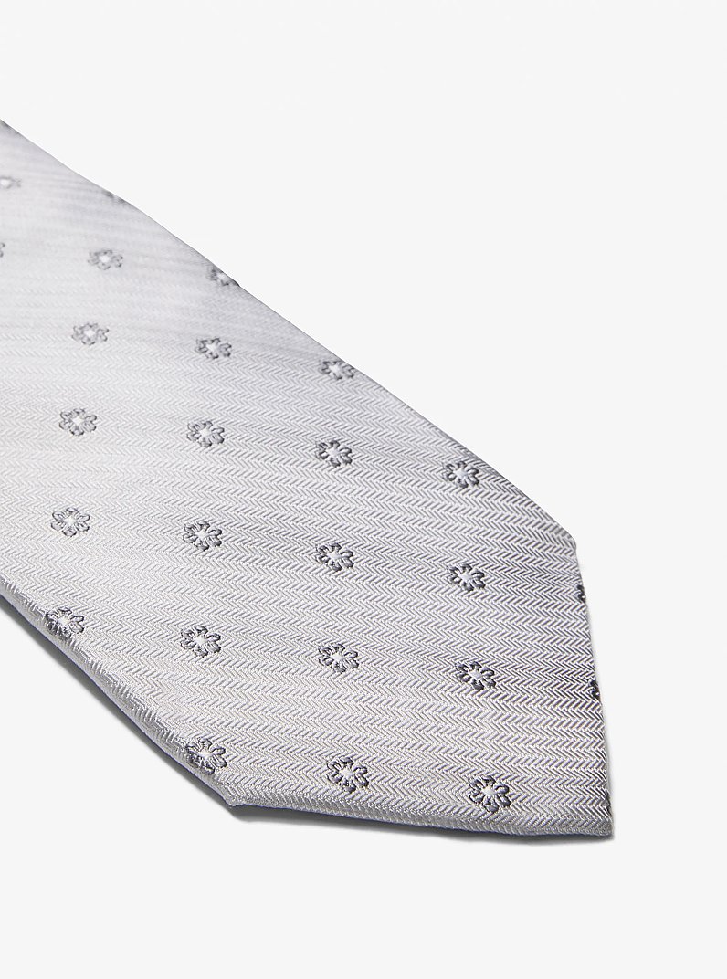 Floral Embroidered Silk Tie in GREY | Michael Kors
