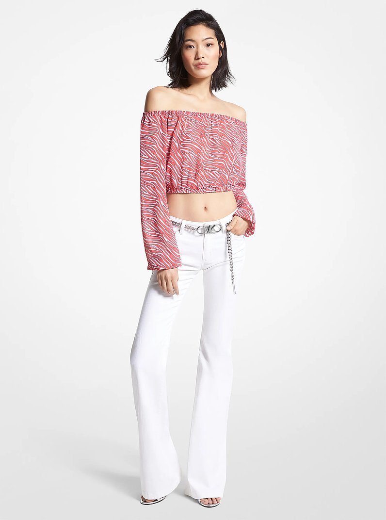 Zebra Print Georgette Off-The-Shoulder Top in GERANIUM | Michael Kors