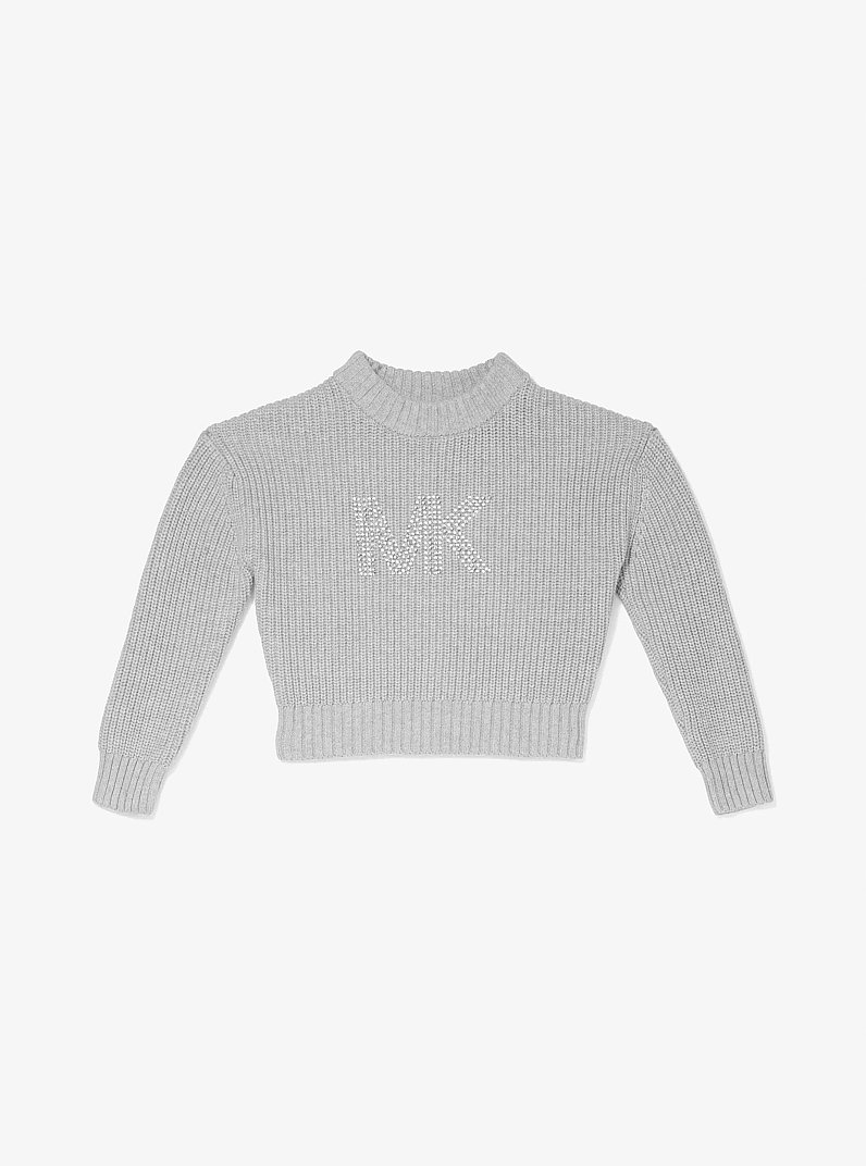 Embellished Logo Cotton Blend Sweater in GREY | Michael Kors