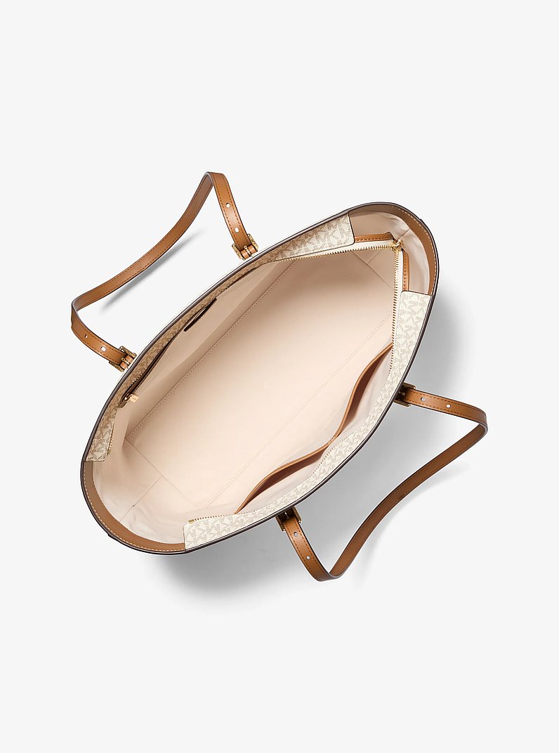 Quinn Large Signature Logo and Leather Tote Bag in VANILLA/ACORN | Michael Kors